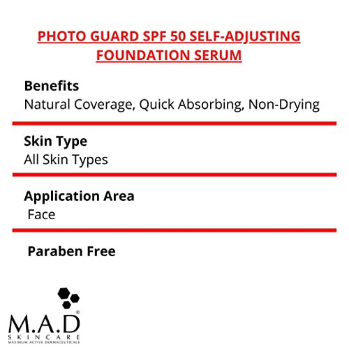 M.A.D SKINCARE SOLAR PROTECTION: Photo Guard SPF 50 Self-Adjusting Foundation Serum: Medium - 30g