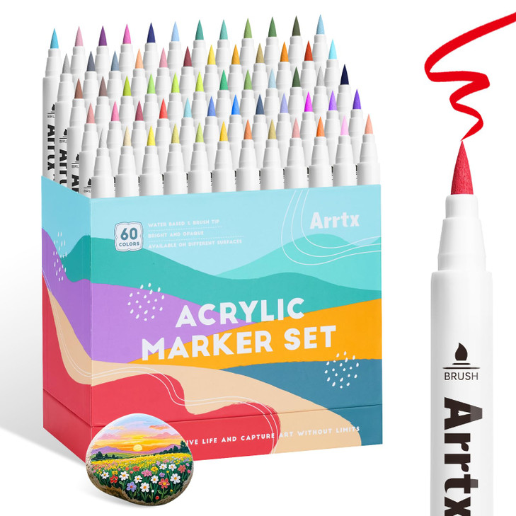 Arrtx 60 Colors Acrylic Paint Pens, Paint Markers Pens, for Artists Adults Coloring Drawing Scenery Landscape Natural-