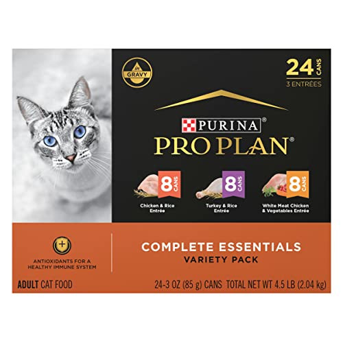 Purina Pro Plan Complete Essentials Wet Cat Food Variety, (24) 3 oz Cans