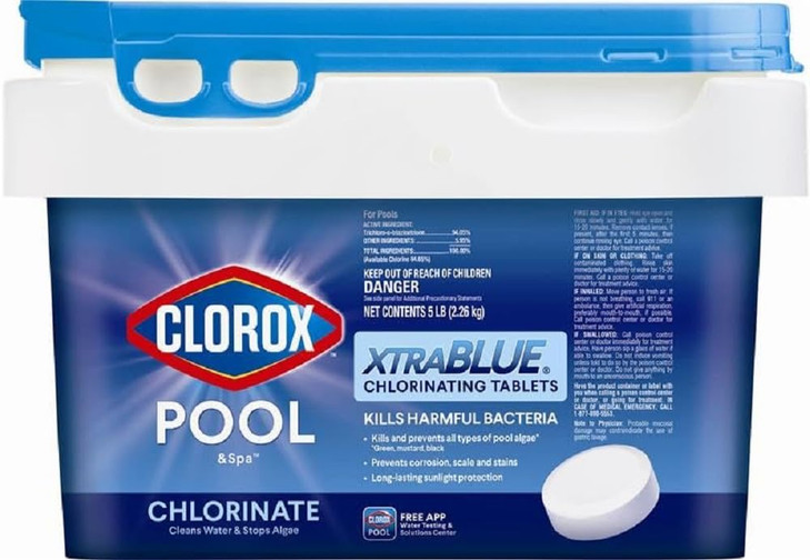 Clorox Pool&Spa XTRABLUE 3 Chlorinating Tablets, Individually Wrapped, Kills Bacteria & Stops Algae (5 LB)