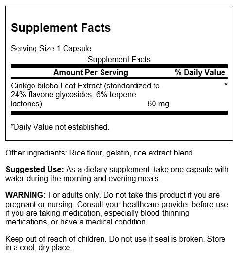 Swanson Ginkgo Biloba Extract 24% 60 Milligrams 120 Capsules