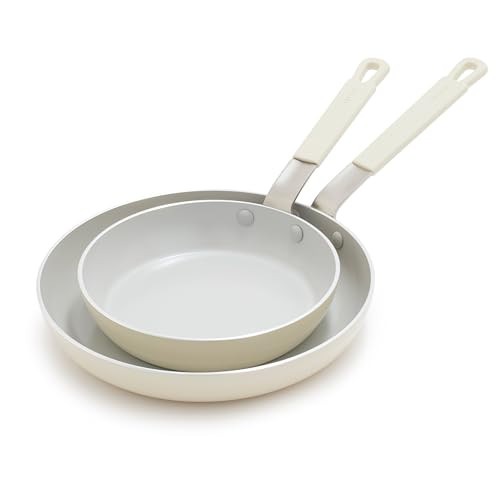 GreenPan x Bobby Flay 2 Piece (8"&10") Ceramic Nonstick Skillet Set, Cream