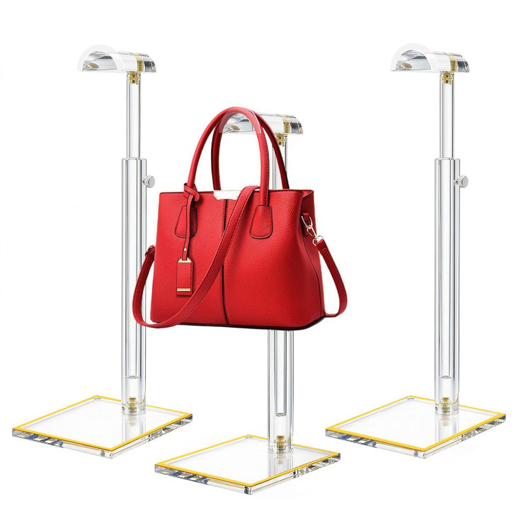SHUNKAIZS Acrylic Purse Stands for Display, 3 Pack 14" to 24" Adjustable Height Clear Purse Holder Stand, Counter Bags