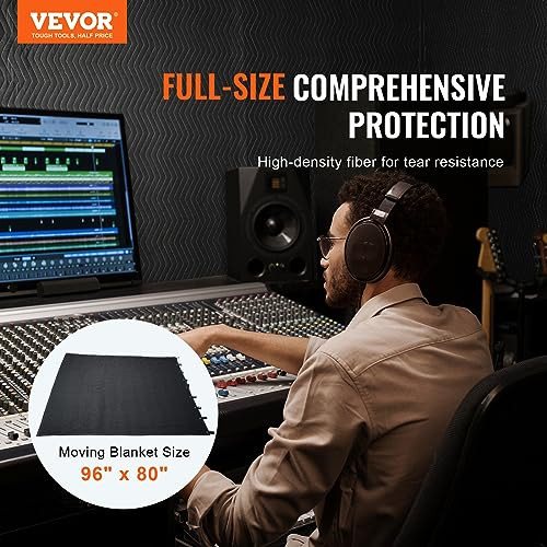 VEVOR Sound Dampening Blanket, 96" x 80", Extra Large Studio Grommeted Blanket with Grommets, Light Blocker for Door