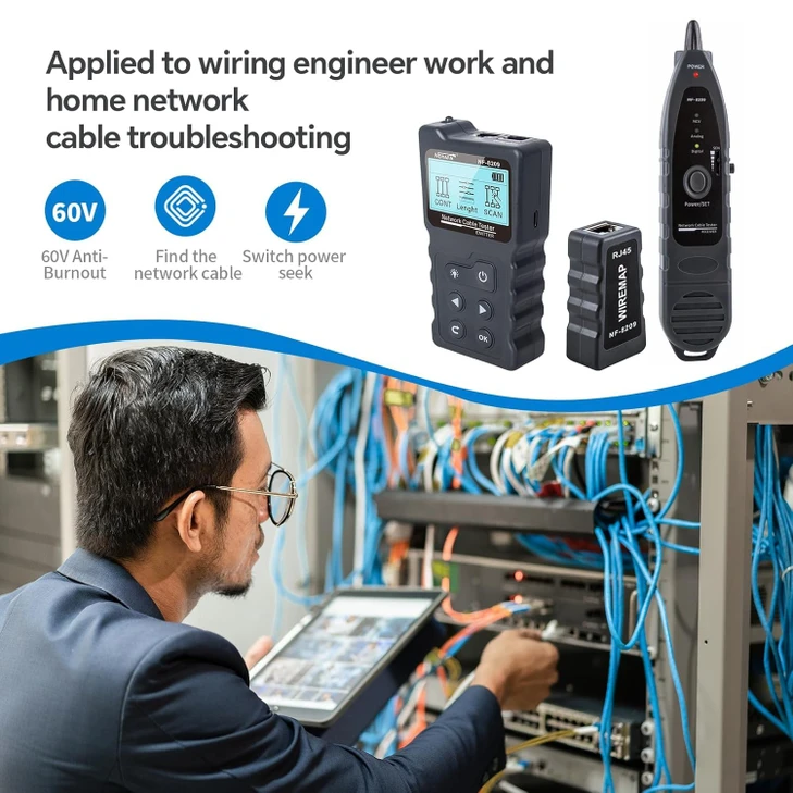 NOYAFA NF-8209 Network Cable Tester, Ethernet Cable Wire Tester with POE & NCV for CAT5/CAT6 Wire Tracer, Length Test,