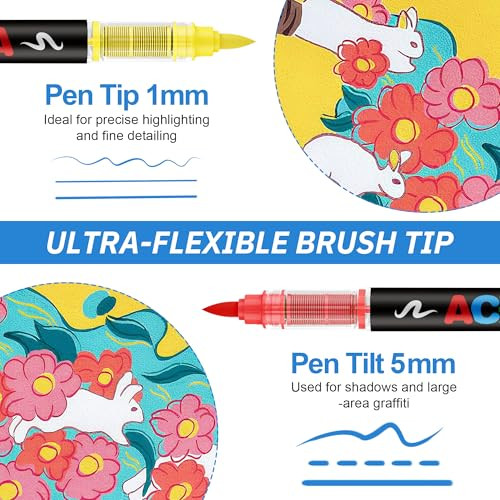 Guangna Acrylic Paint Markers Brush Tip, 120 Vivid Colors with Direct-Liquid Ink Control System, Professional-Grade