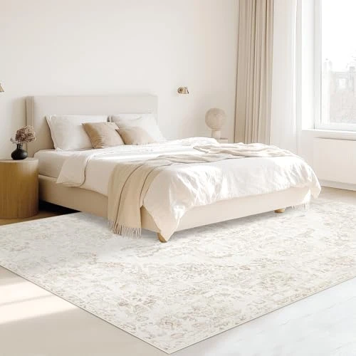 5x7 Area Rugs for Living Room: Washable Rug Vintage Large Rugs Soft Non Slip Low Pile Rug Floral Distressed Floor