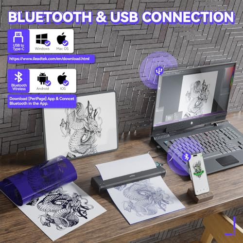 PeriPage P90 Wireless Tattoo Stencil Printer - Portable Thermal Printer with Bluetooth & USB for Smartphone/PC, 5 Free