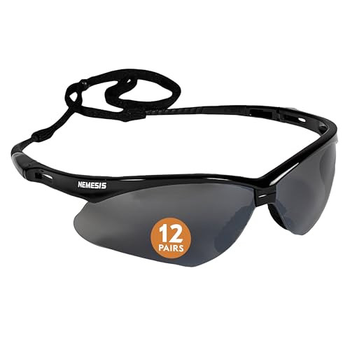 KleenGuard V30 Nemesis Safety Glasses (25688), with Mirror Coating, Smoke Lenses, Black Frame, Unisex Sunglasses for