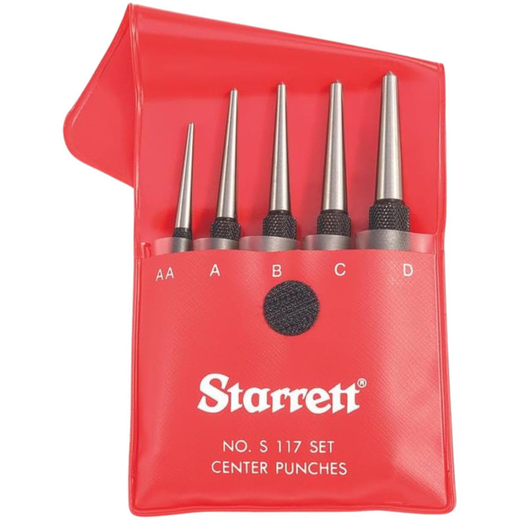 Starrett Steel Center Punch with Round Shank and Knurled Finger Grip - Hardened and Tempered Steel, 0-4" Length, 1/16,