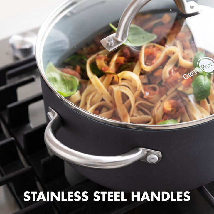 GreenPan Lima 5.2QT Nonstick Stock Pot with Glass Lid, Nontoxic PFAS-Free Ceramic Casserole, Hard Anodized Cookware,
