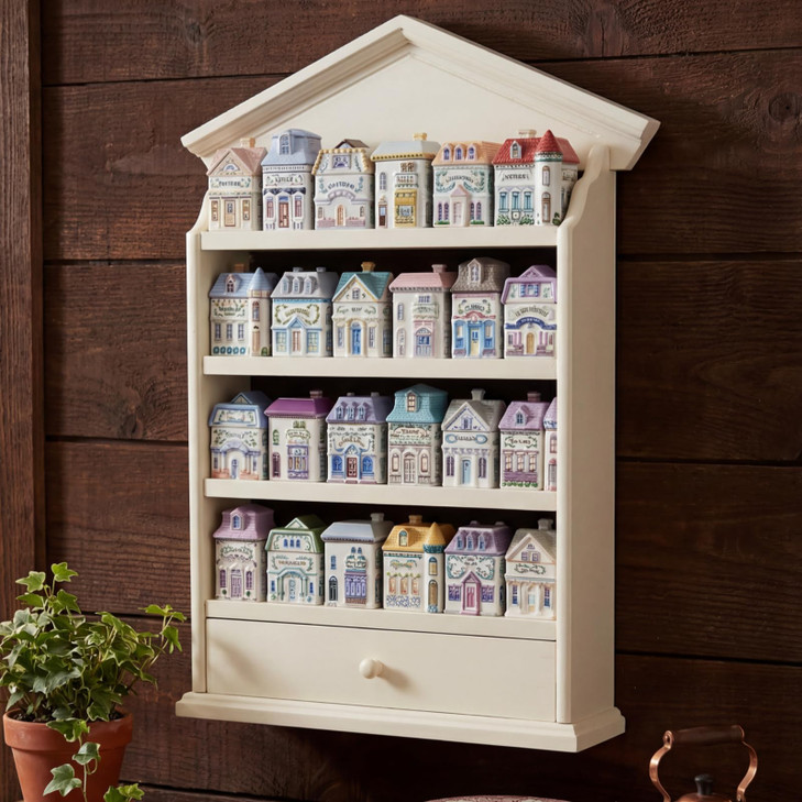 Chunful Vintage Wooden Spice Rack Village Style Display Shelf for 24 Jars