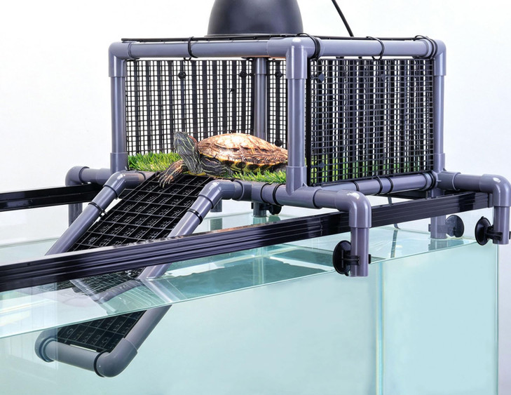 MLONDHSU Elevated Turtle Basking Platform Above Tank, Turtle Topper Dock with Non-Slip Ramp and Grass, Extra Large