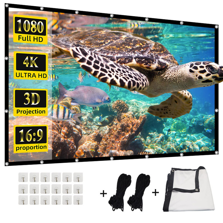 Projector Screen,HUANYINGBJB 4K 16:9 HD Rear Front Projector Screens Foldable Projection Screen Double-Sided Portable