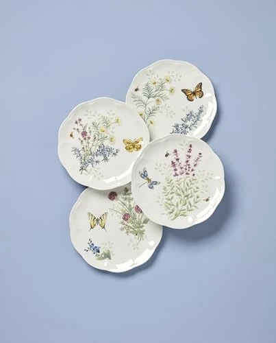 Lenox Butterfly Meadow Herbs Accent Plates, Appetizer Plate Set for 4
