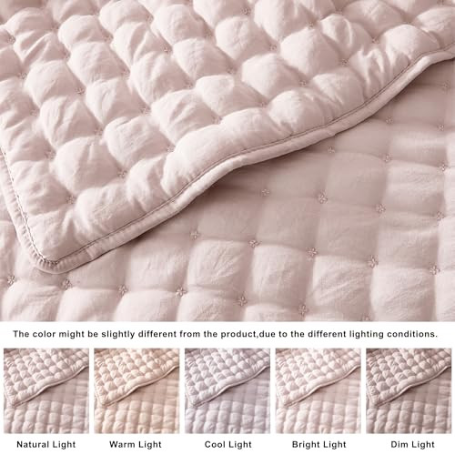 WDCOZY Pink King Size Quilt Bedding Sets with Pillow Shams, Lightweight Soft Bedspread Coverlet, Quilted Blanket Thin