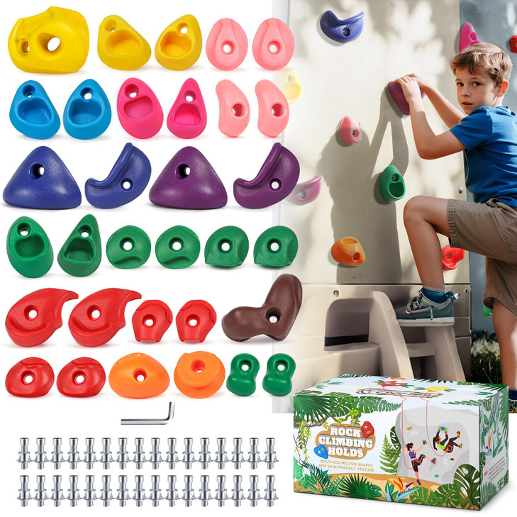 TOPNEW 32 Rock Climbing Holds Multi Size for Kids, Adult Rock Wall Holds Climbing Rock Wall Grips for Indoor and