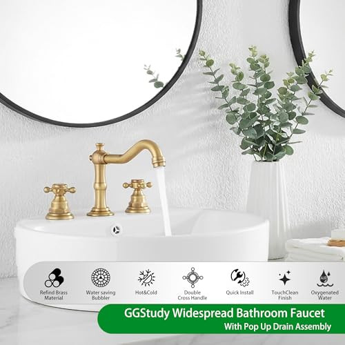 GGStudy 8" 2 Handles 3 Holes Bathroom Sink Faucet Antique Brass