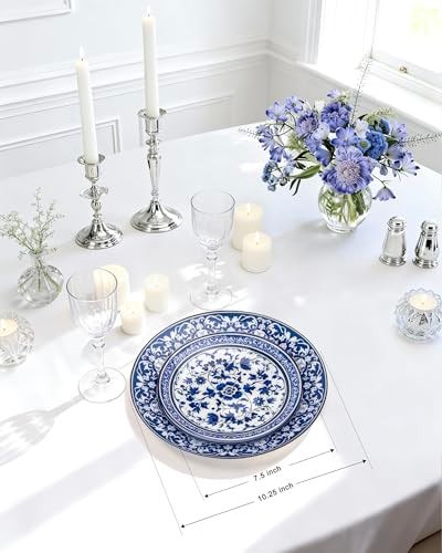 Hioasis Blue Plastic Plates, Fancy Disposable Pates, 60 Pcs for 30 Guests