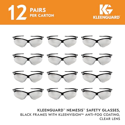 KleenGuard V30 Nemesis Safety Glasses (25679), with KleenVision Anti-Fog Coating, Clear Lenses, Black Frame, Unisex