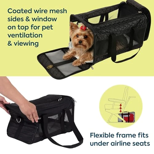 Sherpa Pet Carrier Airline Approved with Spring Wire Frame - Cat & Dog Carrier for In-Cabin Travel, Mesh Ventilation,