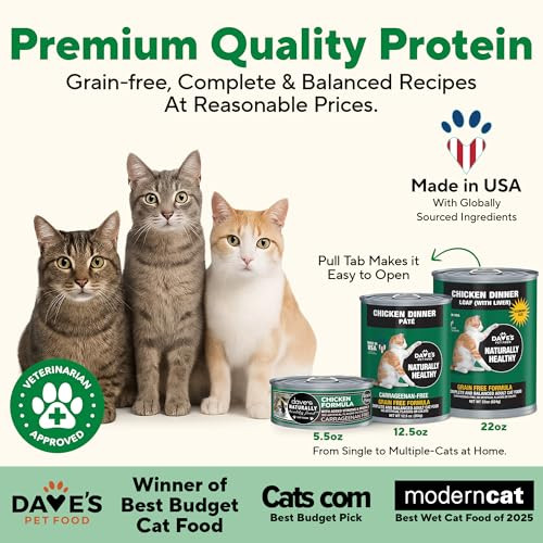 Dave's Pet Food Grain Free Wet Canned Cat Food Pate, Chicken, 12.5 oz, 12pk