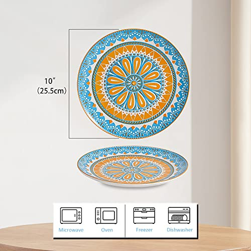 Dinner Plates Set of 6, 10 Inch Scratch Resistant Ceramic Plates, Dishwasher and Microwave Safe, Pasta Plate, Salad