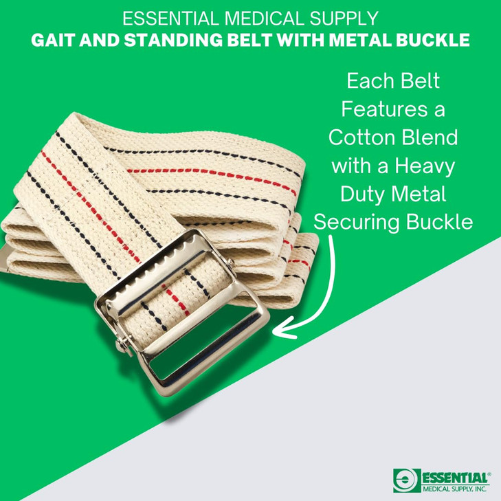 Essential Medical Supply Cotton Blend Walking Gait and Standing Belt with Secure Metal Buckle, 54 Inch Length - Perfect for Elderly and Patients Requ