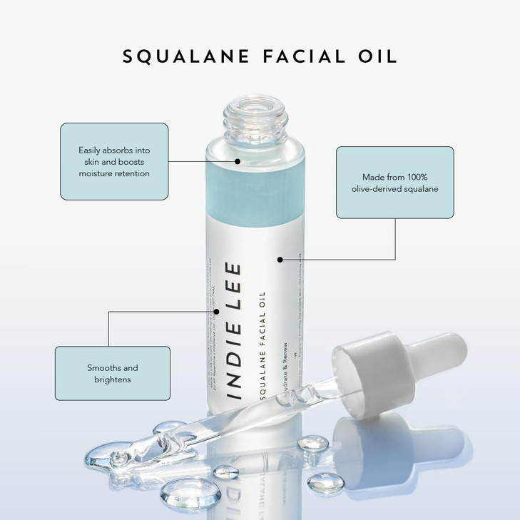 Indie Lee 100% Squalane Oil - Daily Face Oil & Hydrating Moisturizer for Dry Skin, Fine Lines and Wrinkles - Even Skin