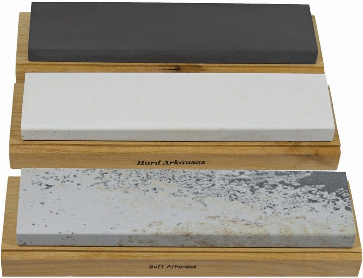 Arkansas Sharpening Stone Set - Wood Mounted 6"