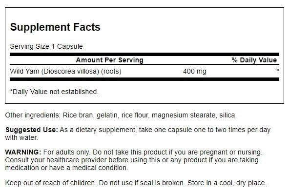 Swanson Full Spectrum Wild Yam 400 Milligrams 60 Capsules