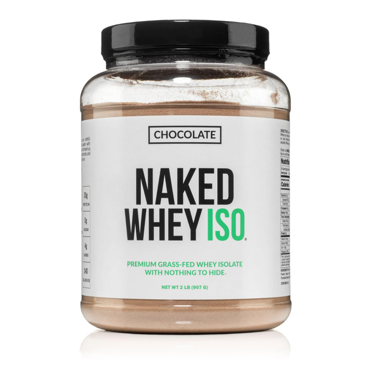 NAKED Chocolate Whey Isolate Protein - Only 6 Ingredients, 30g Grass-Fed Protein, Undenatured, No GMO, No Soy,