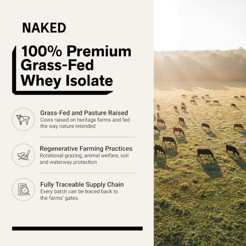 NAKED Chocolate Whey Isolate Protein - Only 6 Ingredients, 30g Grass-Fed Protein, Undenatured, No GMO, No Soy,