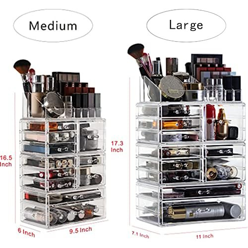 Cq acrylic Clear Makeup Storage Organizer Drawers Skin Care Large Cosmetic Display Cases Stackable Storage Box With 11