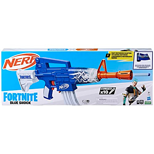 Nerf Fortnite Blue Shock Blaster, 10 Dart Clip, 10 Elite Nerf Darts, Includes Bonus Code To Unlock The Beat Wrap in