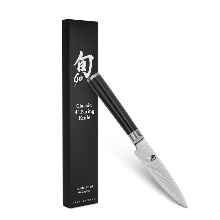 Shun Classic 4" Paring Knife, Handcrafted Japanese Vegetable & Fruit Knife, VG-MAX Core with Damascus Stainless Steel