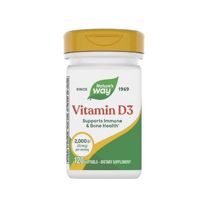 Nature's Way Vitamin D3, Bone Health and Immune Function*, 2000 IU (50 mcg per Serving), 120 Softgels (Packaging May Vary)