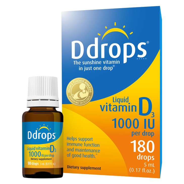 Ddrops Adults 1000 IU 180 Drops, Liquid Vitamin D. Supports Strong Bones & Immune System. No Large Capsules, No Preservatives, Non-GMO, Allergy-Frien