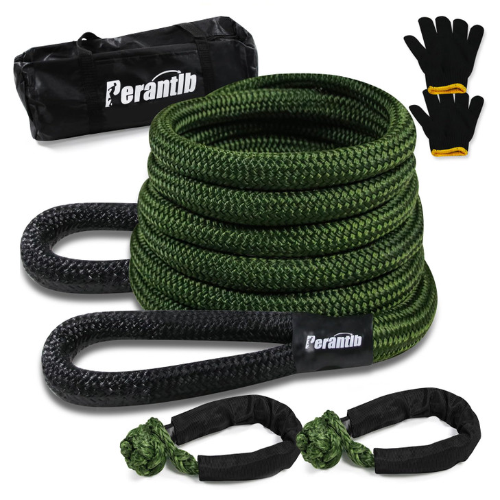 Perantlb Kinetic Recovery Rope - 1" x 20ft (33000lbs), Tow Rope with Soft Shackle and Glove, Suitable for 4WD Pick Up