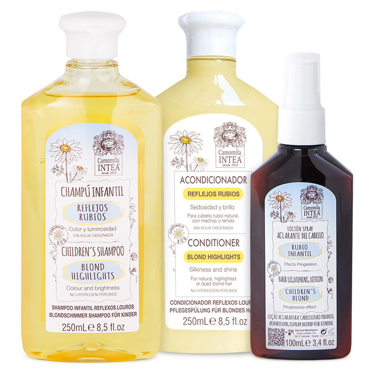 Camomila Intea Kids 3-In-1 Hair Lightener Kit - Blonder Lightening Set with Chamomile Extract - Lotion, Shampoo and