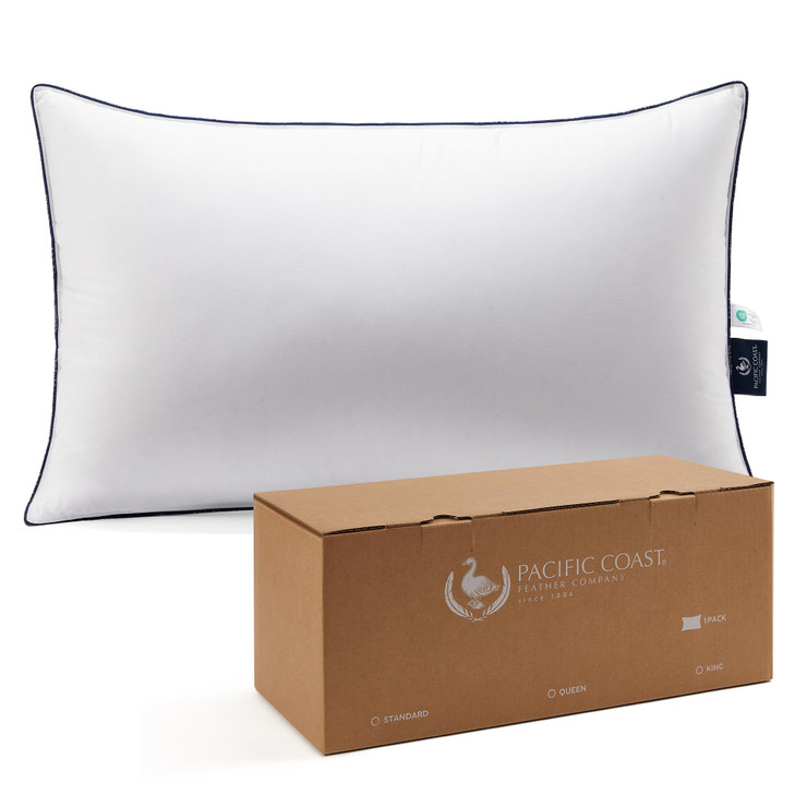 Pacific Coast Bed Pillow, Hotel Goose Feather and Down Pillow for Sleeping, 3-Chamber Pillow with High Thread Count