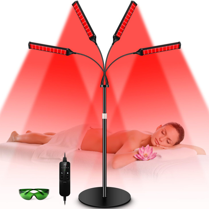 Viconor Red Light Therapy Lamp,4 Head Infrared Light Therapy for Body Device with Adjustable Stand-660nm Red