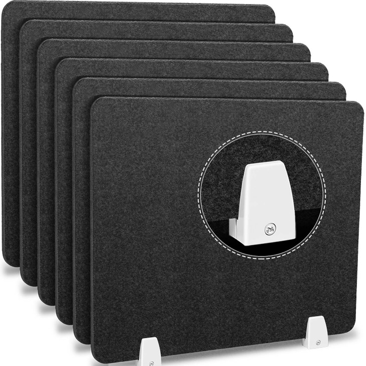 Henoyso 6 Pack Clamp-On Desk Privacy Panels, Acoustic Felt 2024 Inch,Black