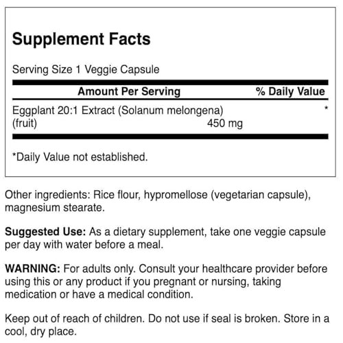 Swanson Eggplant Extract 20:1 450 Milligrams 30 Veg Capsules