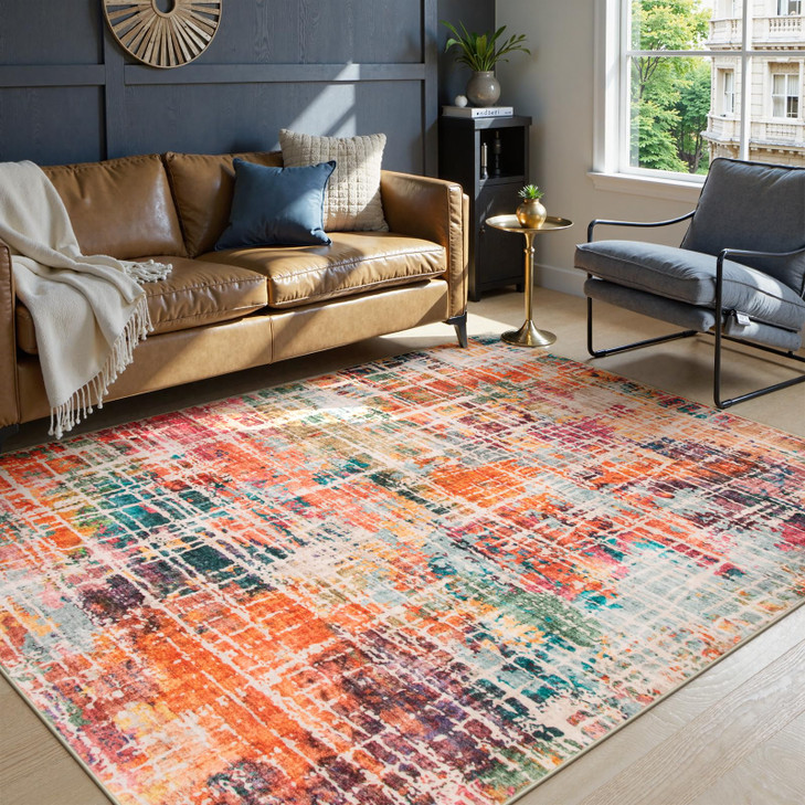 Beeiva Abstract Rugs for Living Room 5x7, Modern Washable Non Slip Area Rug, Ultra Thin Foldable Low Pile Carpet for