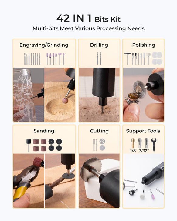 xTool Selected Engraving Pen, 42-in-1 Tool Kit, Cordless Engraver and Rotary Tool Kit for Metal Wood Glass Plastic,