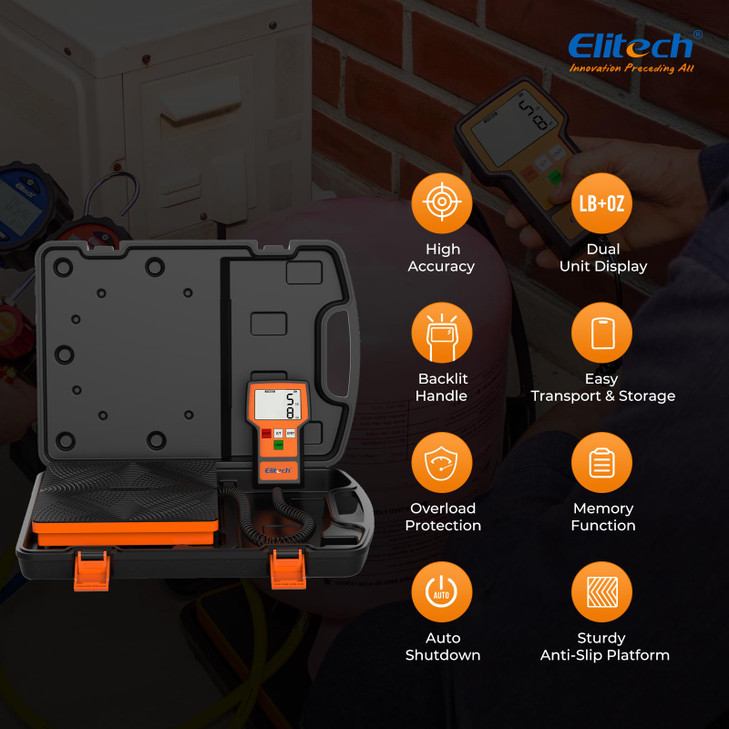 Elitech Refrigerant Scale 110 lbs, HVAC Scale with LB+OZ Display, LMC-100F+