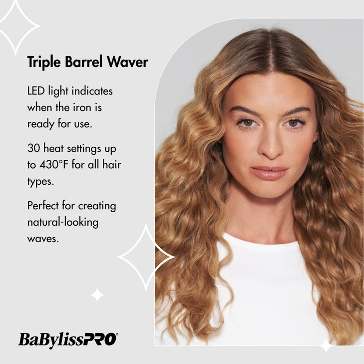 BabylissPRO Porcelain Ceramic Triple Barrel Waver, Black