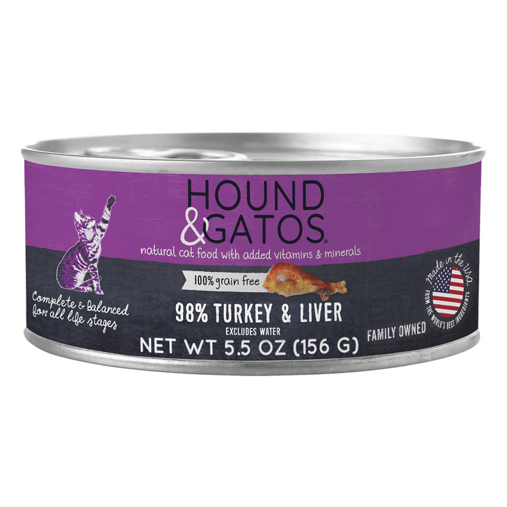 Hound & Gatos Turkey Wet Cat Food, Single Protein, 98% Real Meat Formula, Grain Free Limited Ingredient Cat Food, 5.5