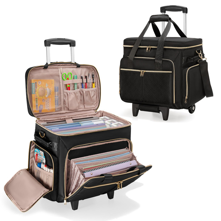 Prokva Rolling Teacher Bag with Wheels, Teacher Tote Bag Fits 15.6" Laptop